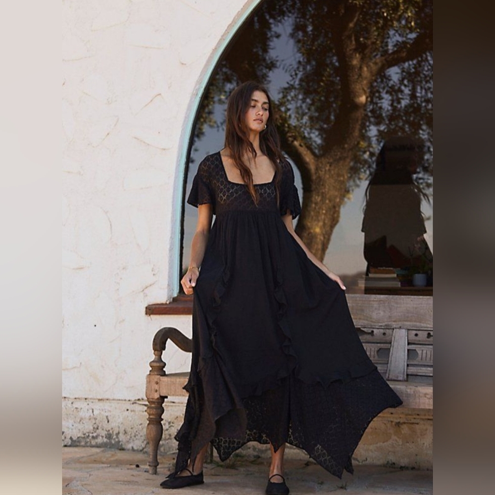NWT XS Free People Bring The Romance Midi Dress Black - Picture 1 of 7